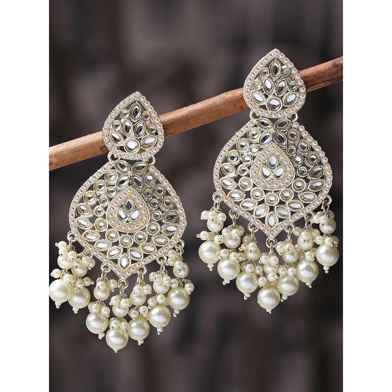 OOMPH Kundan Studded Floral Chandbalis Earrings