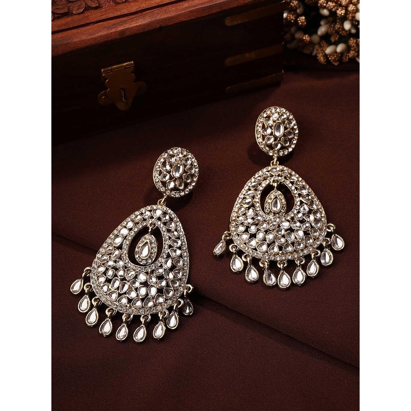Priyaasi Gold-Plated Kundan Studded Drop Earrings