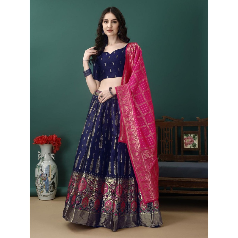 SWAMI STUDIO Woven Design Lehenga & Unstitched Blouse With Dupatta