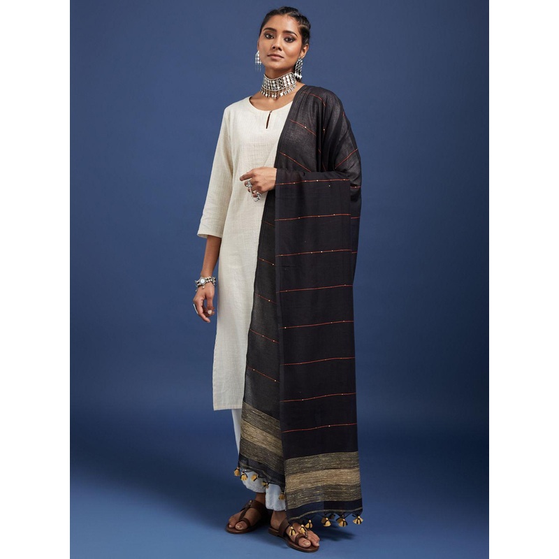 Taavi Woven Design Sequin Work Cotton Dupatta