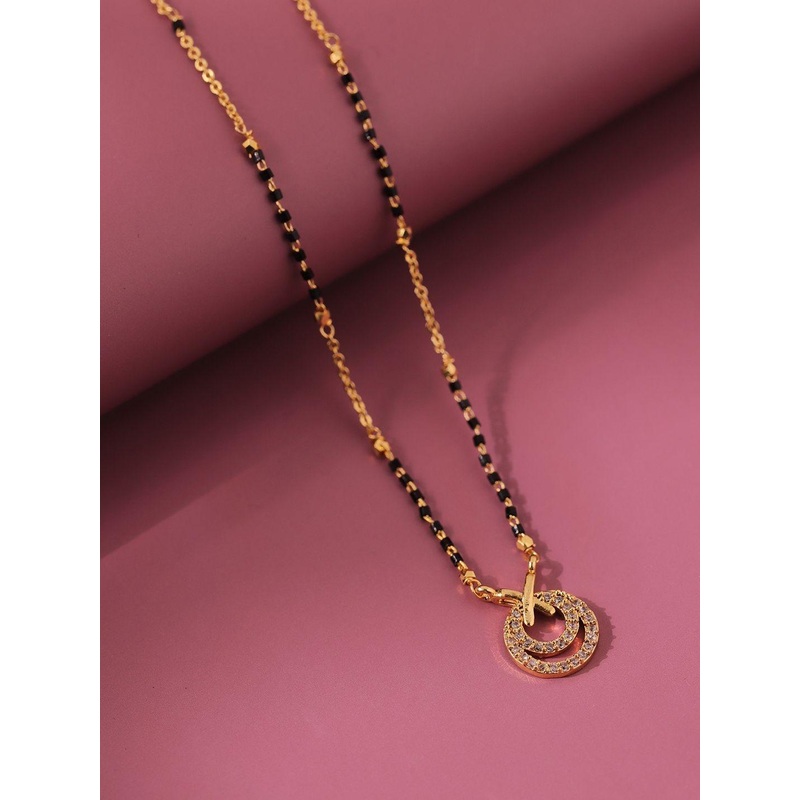 Voylla Gold-Plated American Diamond Stone Studded & Beaded Bond of Love Mangalsutra