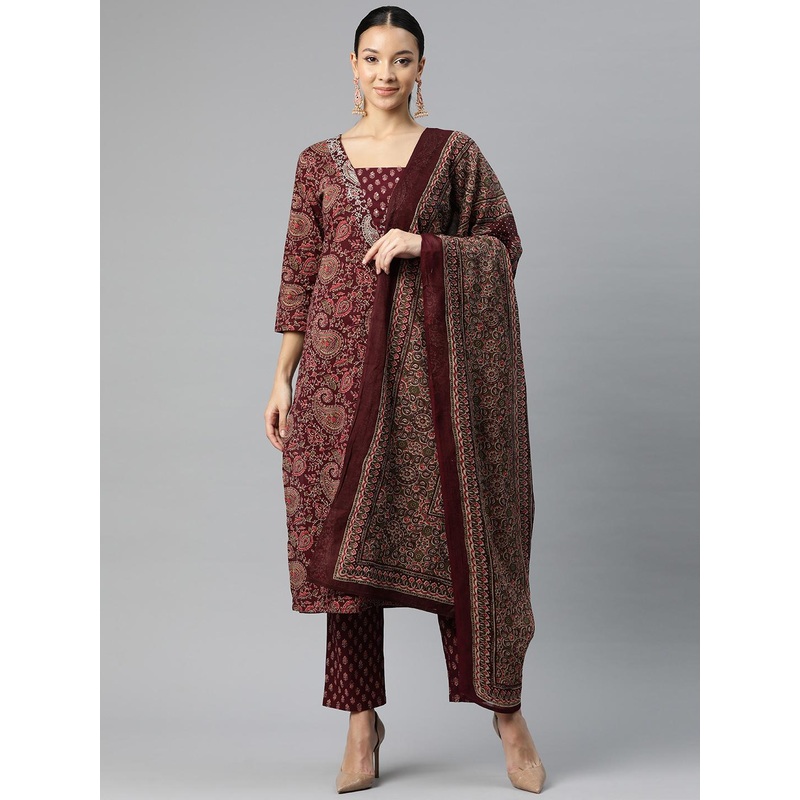 Yuris Women Ethnic Motifs Printed Regular Pure Cotton Kurta with Trousers & With Dupatta