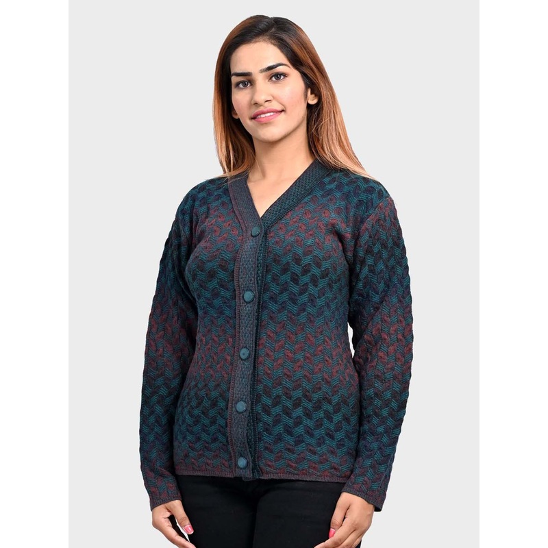 aarbee Women Green & Maroon Cardigan