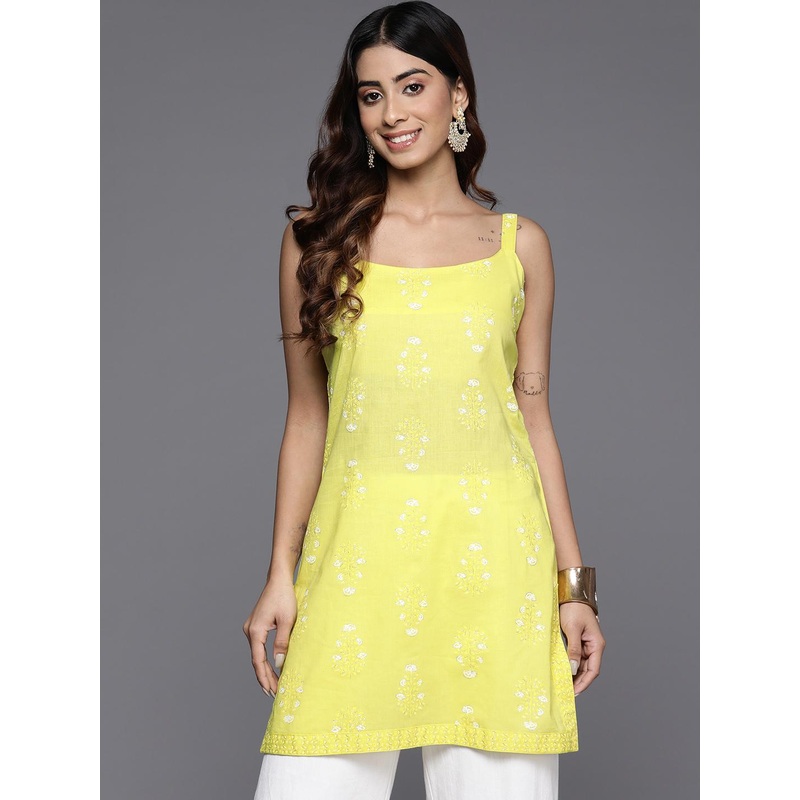 Ahalyaa Floral Printed Square Neck Pure Cotton Kurti