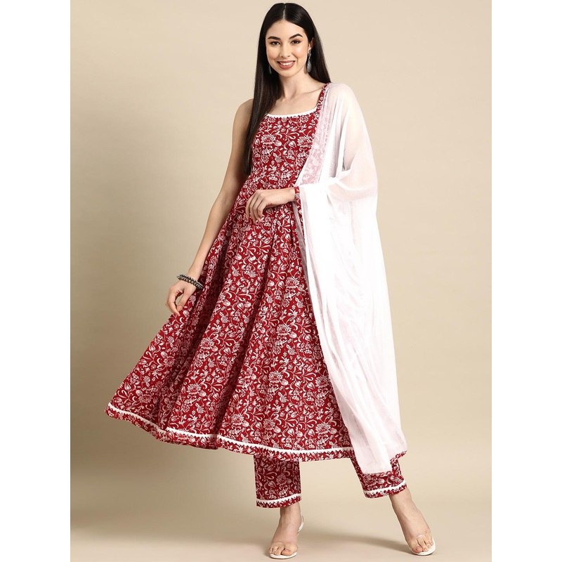 anayna Floral Printed Empire Pure Cotton Kurta With Trousers & Dupatta