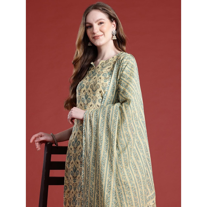 Anouk Ethnic Motifs Printed Cotton Kurta Set With Embellished Detail Dupatta