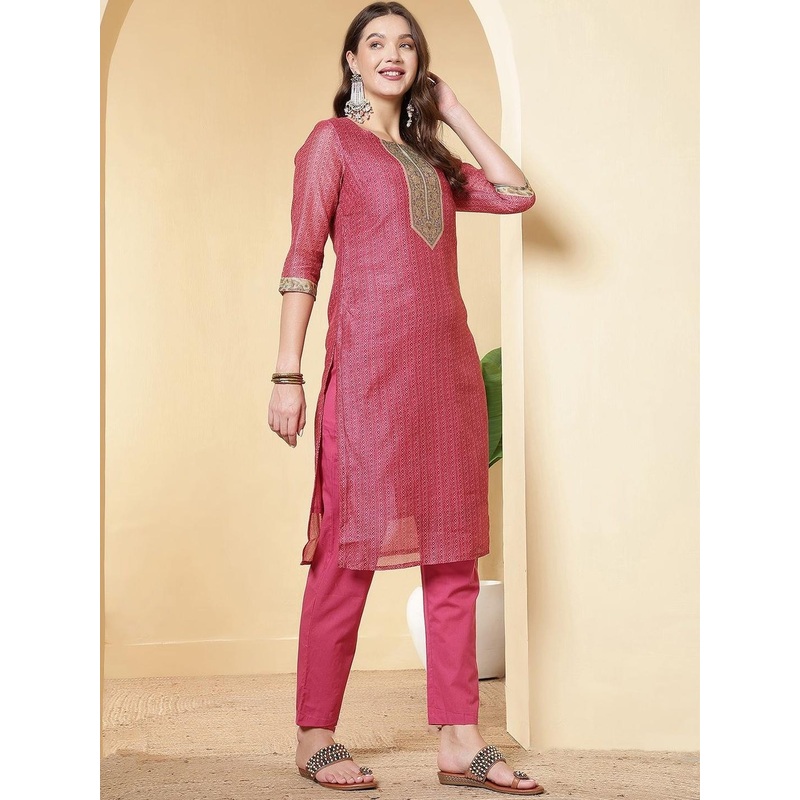 Anouk Rustic  Women Ethnic Motifs Printed Regular Thread Work Kurta with Trousers & With Dupatta