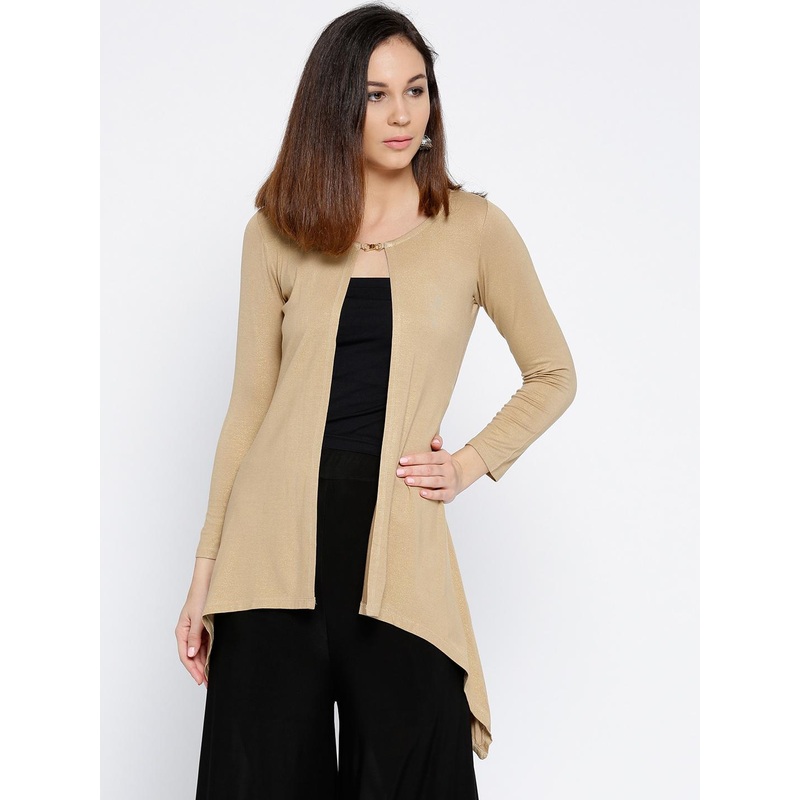 AURELIA Beige Solid Button Shrug