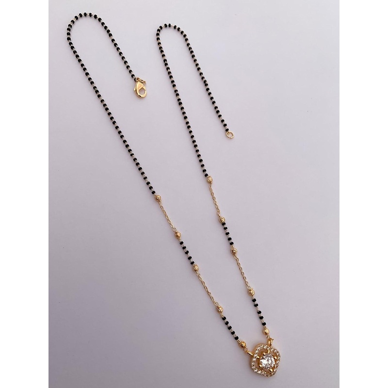 BELLEZA JEWELS Gold-Plated AD Stones Studded & Beaded Mangalsutra