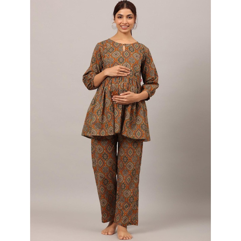Ikk Kudi by Seerat Ethnic Motifs Printed Maternity Nightsuit