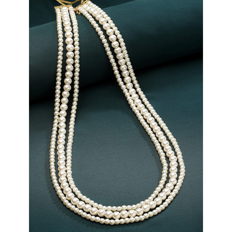 PANASH White Beaded Layered Necklace