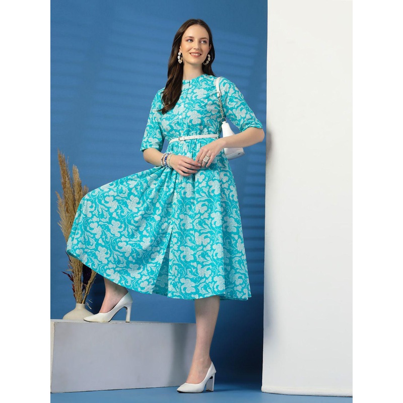 Sangria Women Printed Cotton Fit & Flared Dress