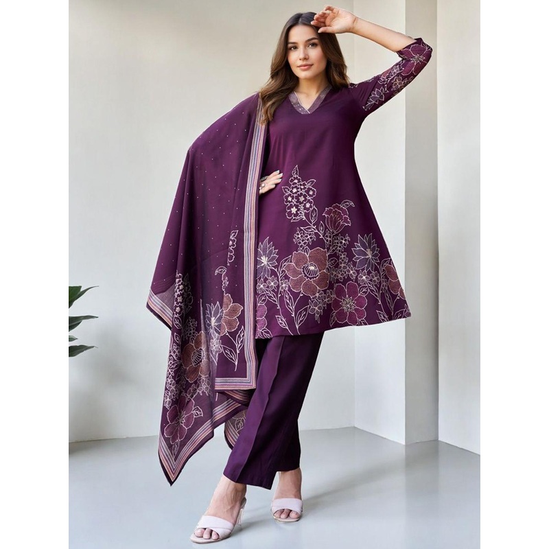 SZN Women Floral Printed Silk Kurta with Trousers & Dupatta