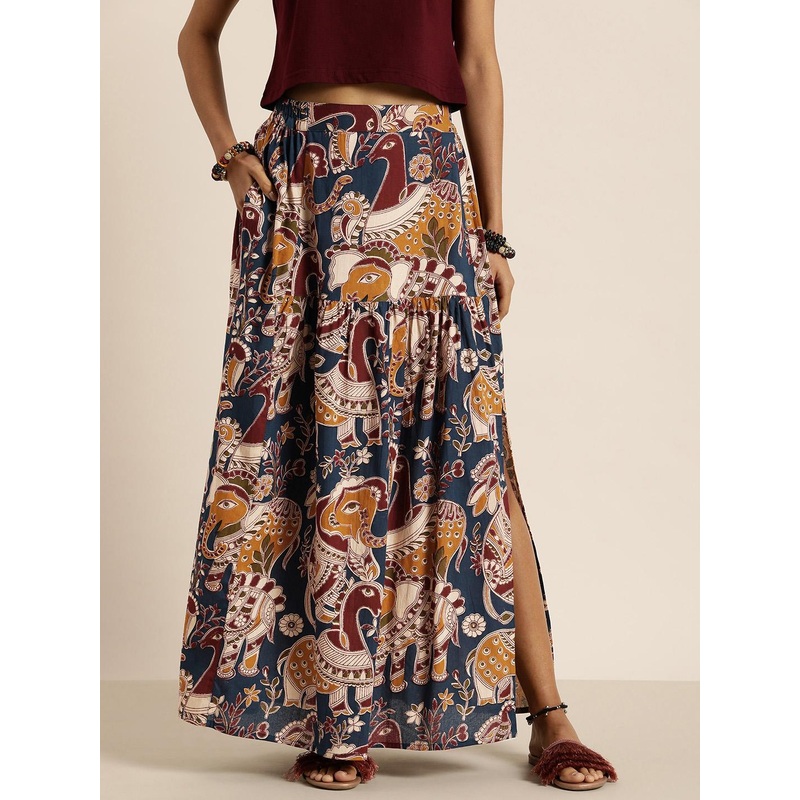 Taavi Ethnic Print Pure Cotton A-Line Maxi Skirt