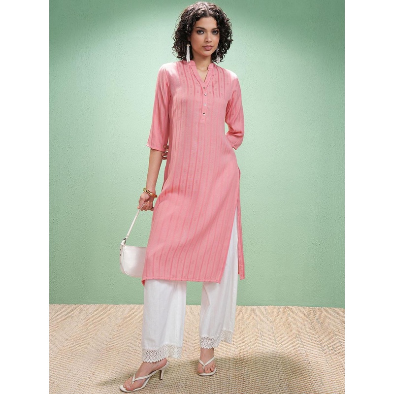 Vishudh Striped Mandarin Collar Straight Kurta