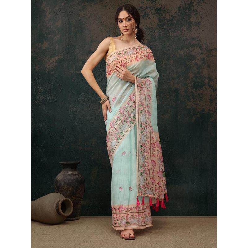 Floral Chanderi Saree With Tassels