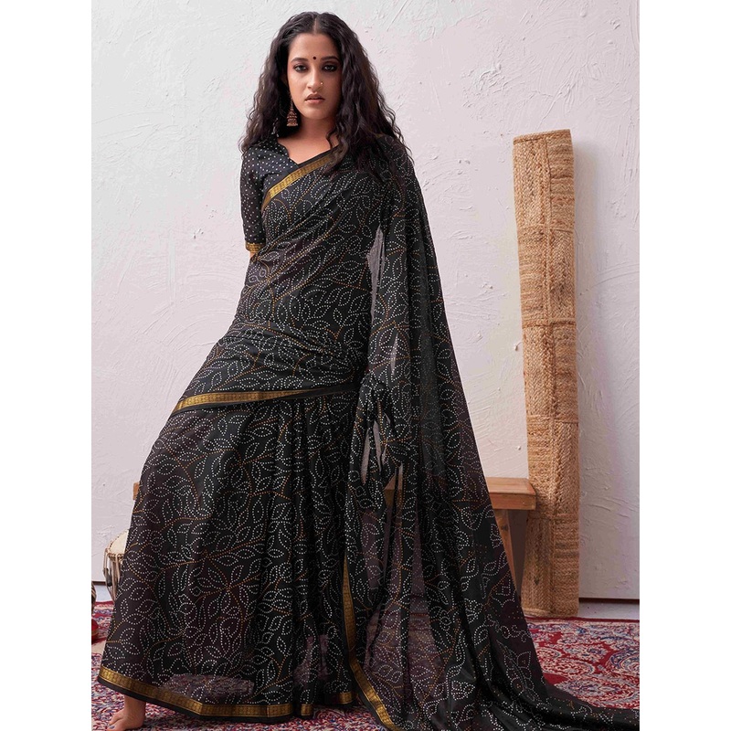 HERE&NOW Bandhani Zari Silk Blend Bandhani Saree