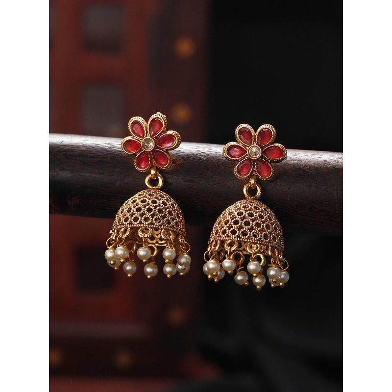 Jazz and Sizzle Gold-Plated Floral Jhumkas Earrings