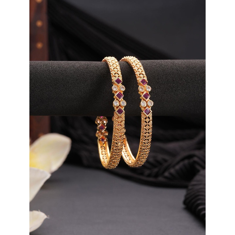 Jazz and Sizzle Set Of 2 18K Gold-Plated Artificial Stones Studded Bangles