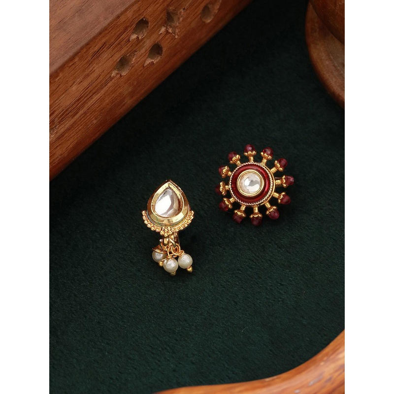 Jazz and Sizzle Set of 2 Gold-Plated Kundan Studded Septum Nosepins
