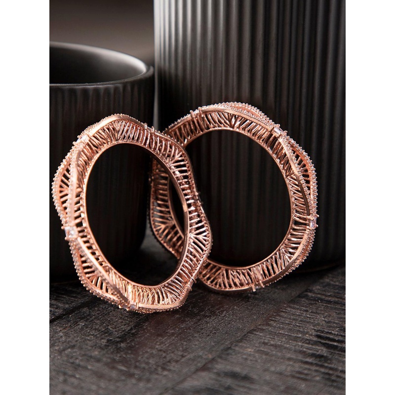 Priyaasi Set Of 2 Rose Gold-Plated AD-studded Bangles