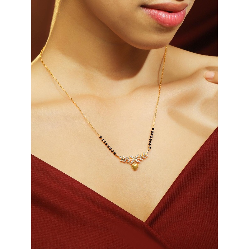 Rubans 22K Gold-Plated Necklace with Black Beads Heart-Shaped Pendant & Cubic Zirconia
