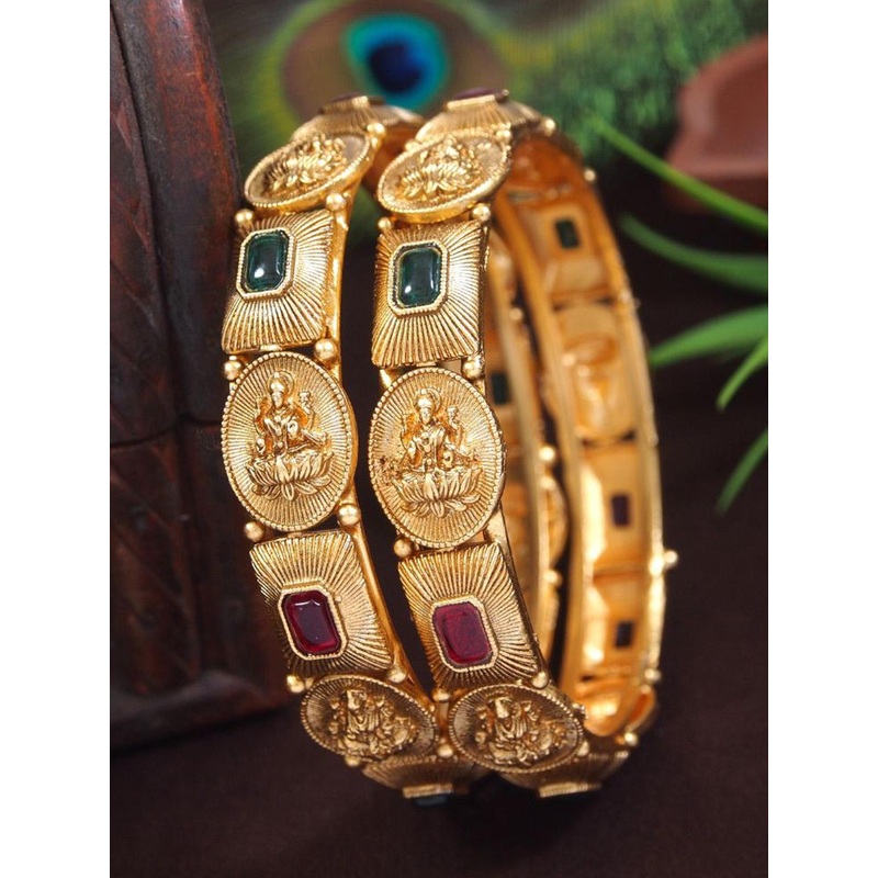 SGA FASHION Set Of 2 Gold-Plated American Diamond Studded Bangles