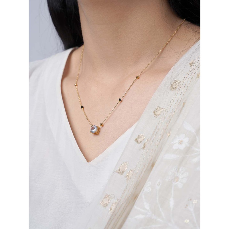 SWASHAA Adia 18KT Gold-Plated Stainless Steel Stone Studded & Beaded Mangalsutra