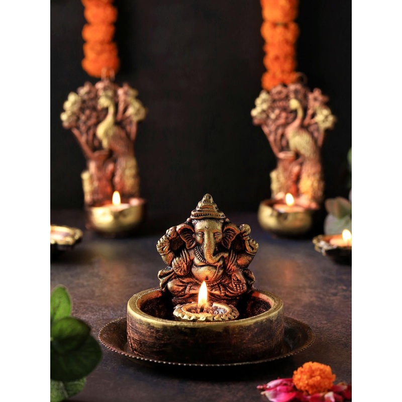 The handicraftian Bronze-Coloured Ganesh Bowl DesignedDiya