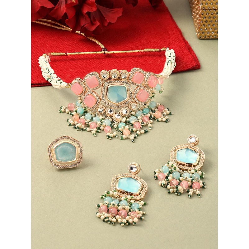 Zaveri Pearls Gold Plated Kundan Stones Studded & Beaded Jewellery Set