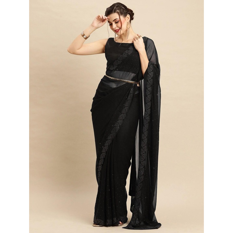 Anouk Black Embellished Beads & Stones Georgette Saree