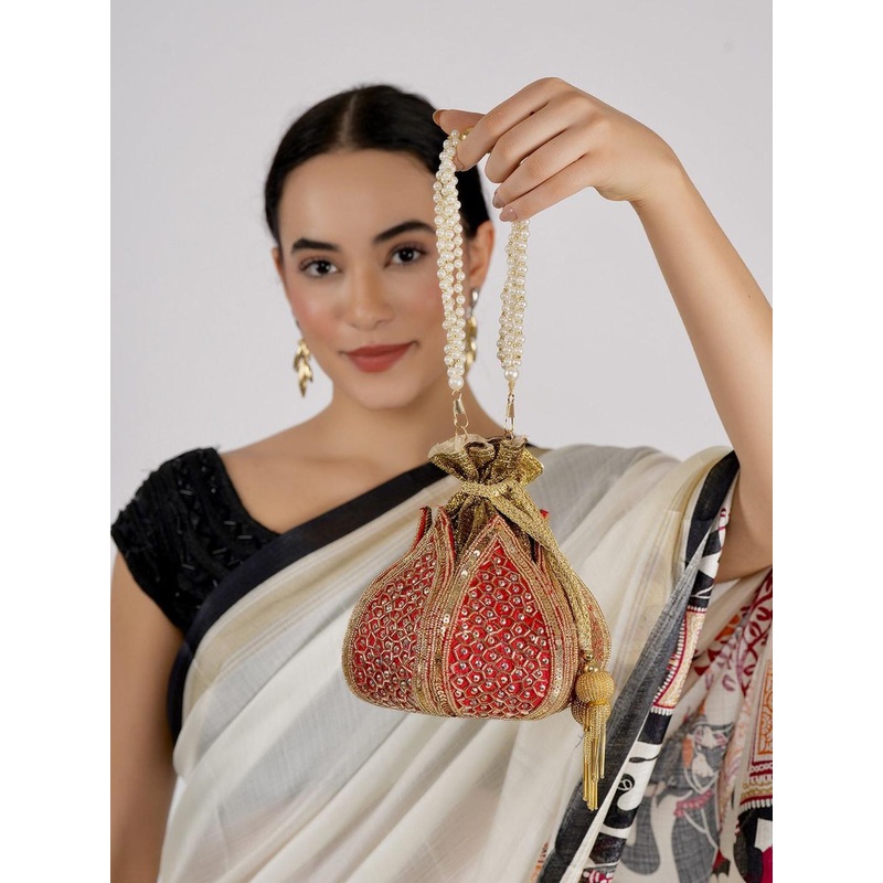 Anouk Embroidered Lotus Shaped Silk Potli Clutch