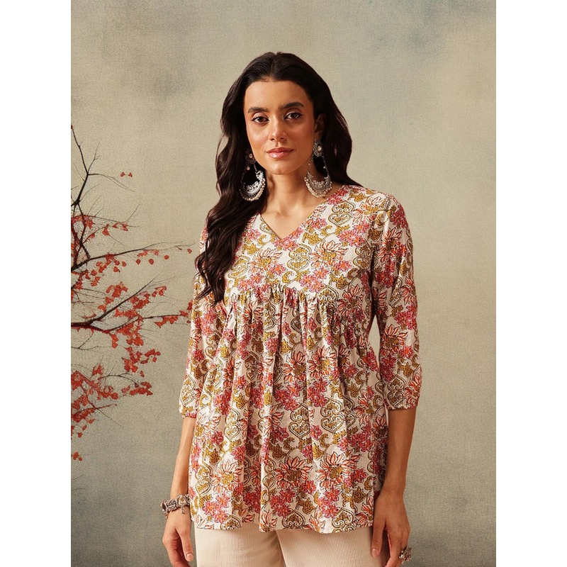 FEMBLISS Floral Printed Embroidered Empire Tunic