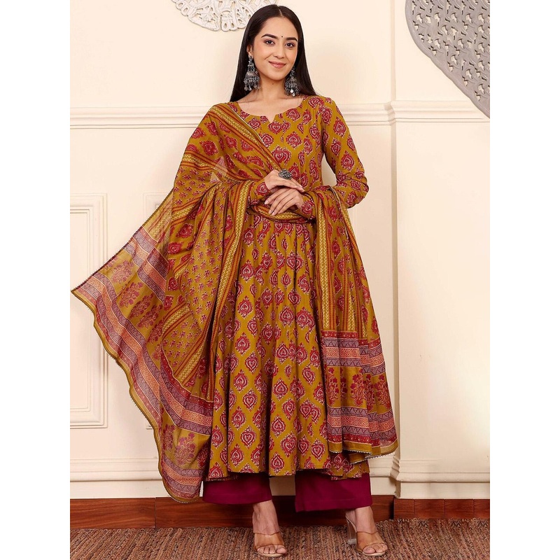 GoSriKi Floral Printed Anarkali Kurta With Palazzo & Dupatta