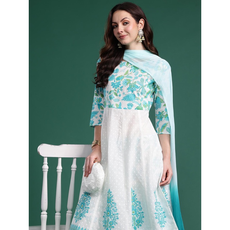 Indo Era Women Floral Printed Regular Pure Cotton Kurta Set