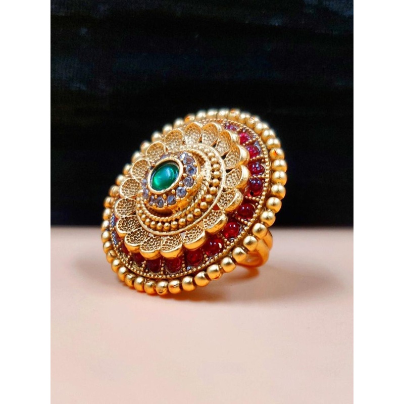 JYONA Gold-Plated Artificial Stone-Studded & Beaded Finger Ring