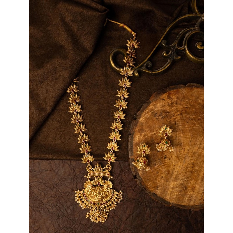 PANASH Gold-Plated Kundan Stone Studded & Beaded Laxmi Design Jewellery Set