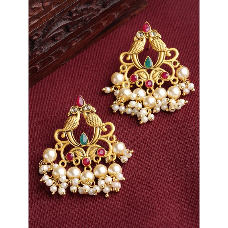 PANASH Gold-Toned Peacock Shaped Drop Earrings