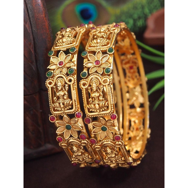 SGA FASHION Set Of 2 Gold-Plated American Diamond Studded Temple Bangles