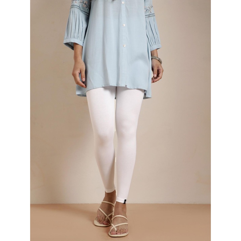 TWIN BIRDS Women White Solid Ankle-Length Leggings
