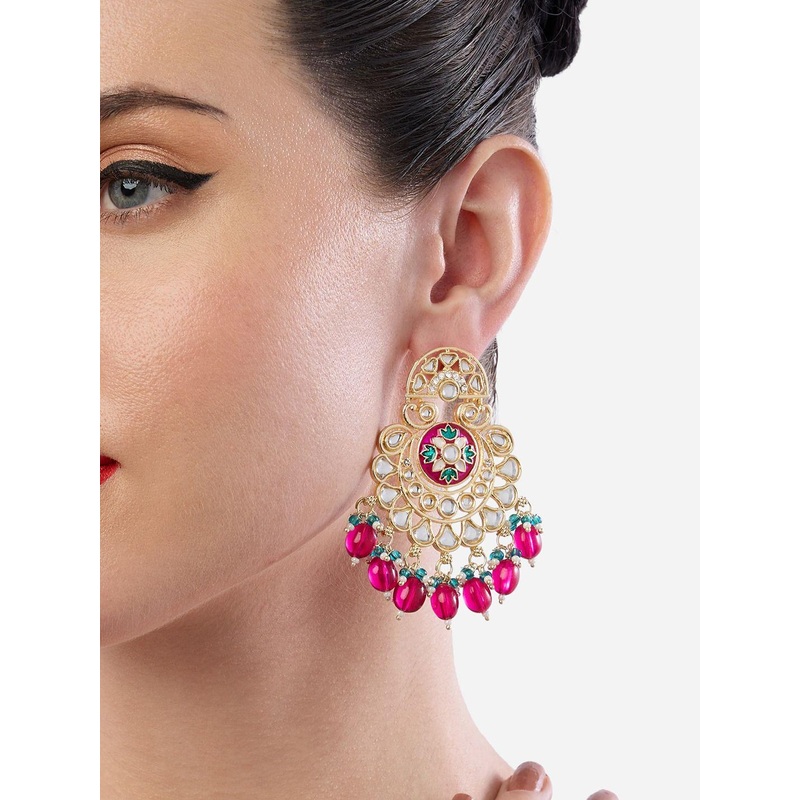 Zaveri Pearls Gold-Plated Artificial Kundan Studded And Beaded Drop Earrings