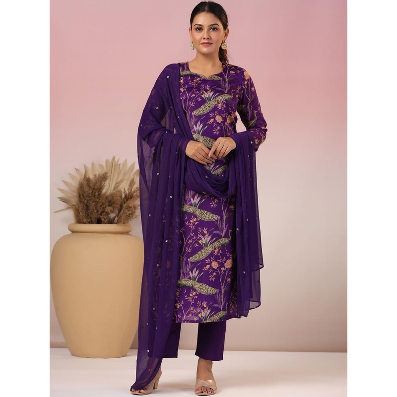 Aaghnya Women’s Begani Rayon Printed Straight Kurta Set With Dupatta