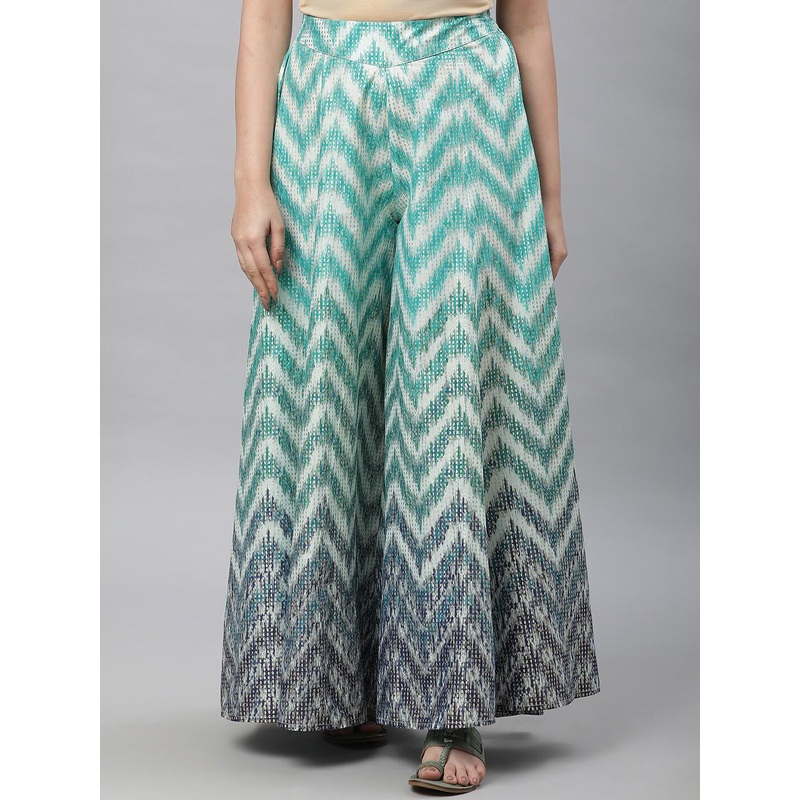 AURELIA Chevron Printed Flared Pure Cotton Ethnic Palazzos