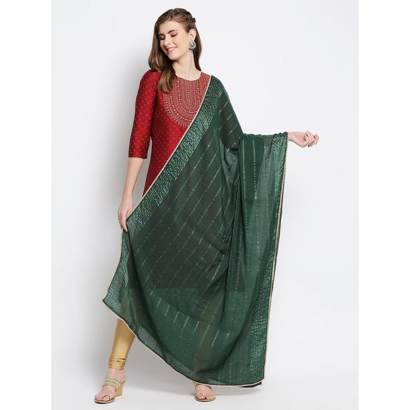 Dupatta Bazaar Green Embroidered Dupatta