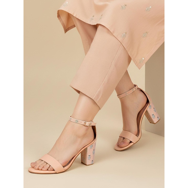 House of Pataudi Floral Embellished Block Heels