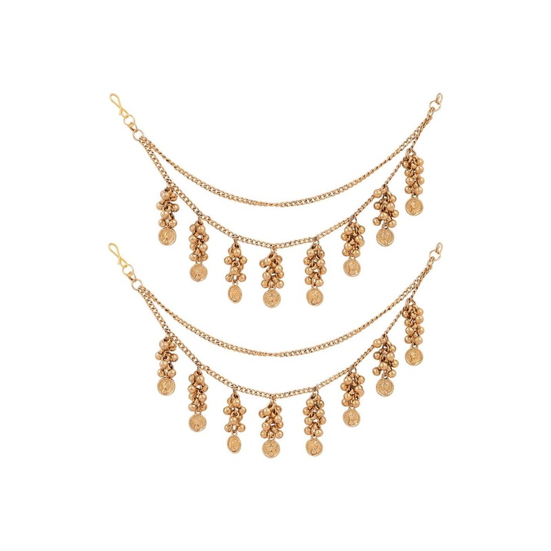I Jewels Gold-Plated Artificial Beads Earchain Earrings