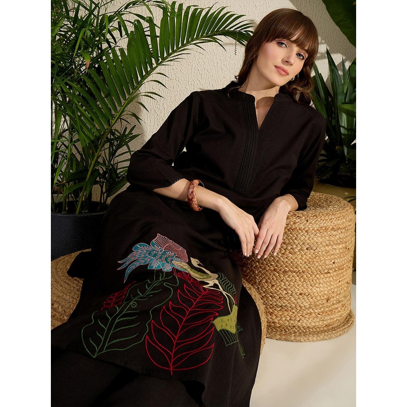 Indo Era Adults-Women Woven Design Embroidered A-Line Kurta with Palazzos