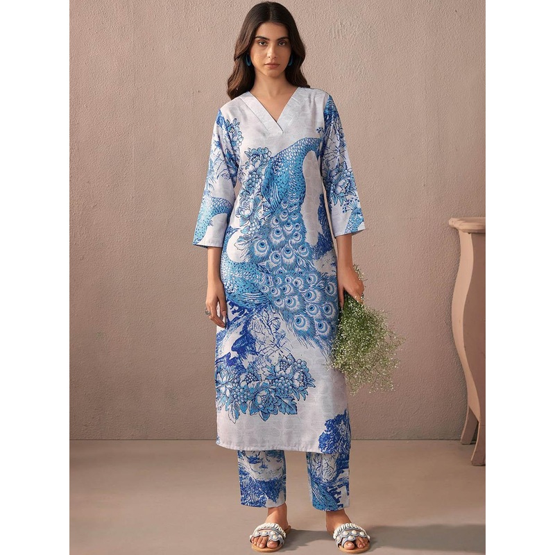 Indo Era Women Floral Printed Regular Kurta with Trousers