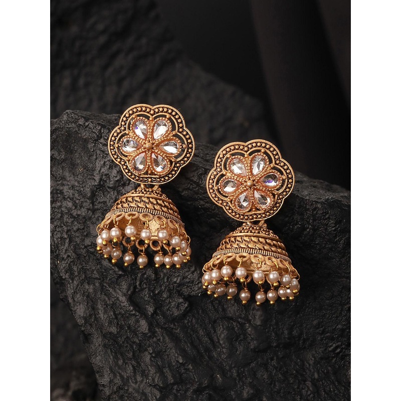 Jazz and Sizzle Gold-Plated Dome Shaped Kundan Studded Jhumkas