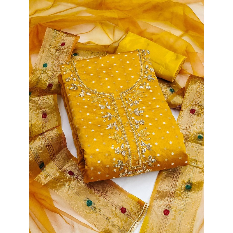 KALINI Ethnic Motifs Woven Design Pure Cotton Unstitched Dress Material